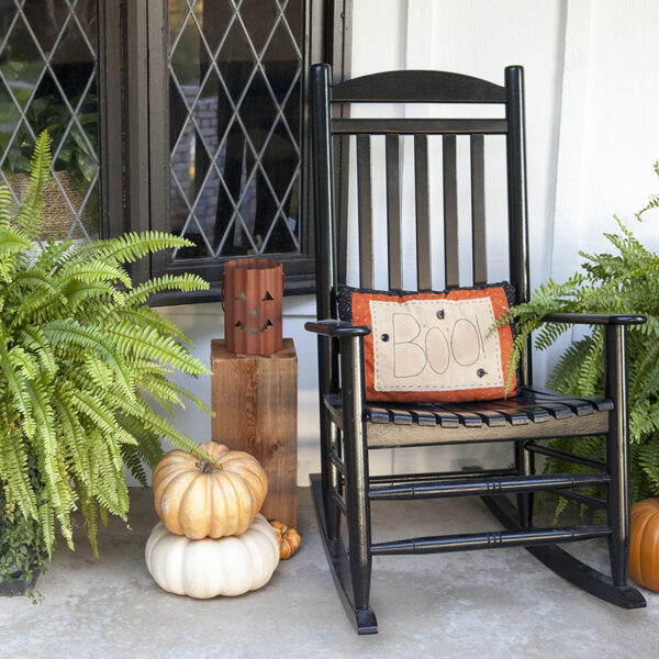 Front porch decor plants pumpkins