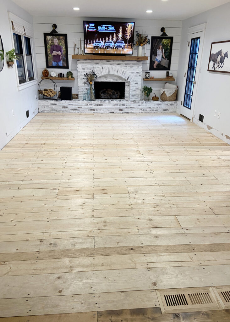 Family Room Unstained Pine Wood Flooring