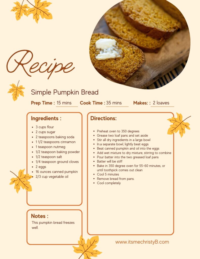 Pumpkin Bread Recipe Card