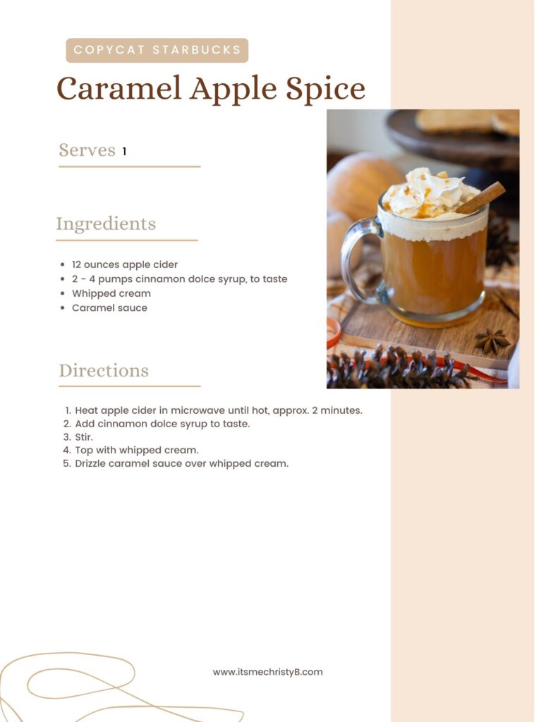 Caramel Apple Spice Recipe Card