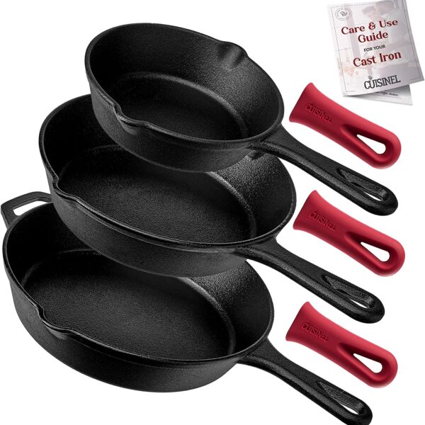 Cast Iron Skillet Set w/ Silicone Handle Covers