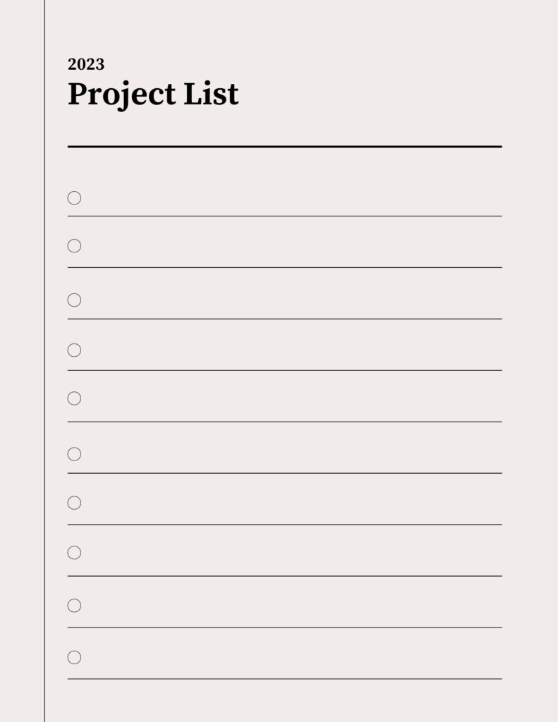 2023 Project List Free Printable