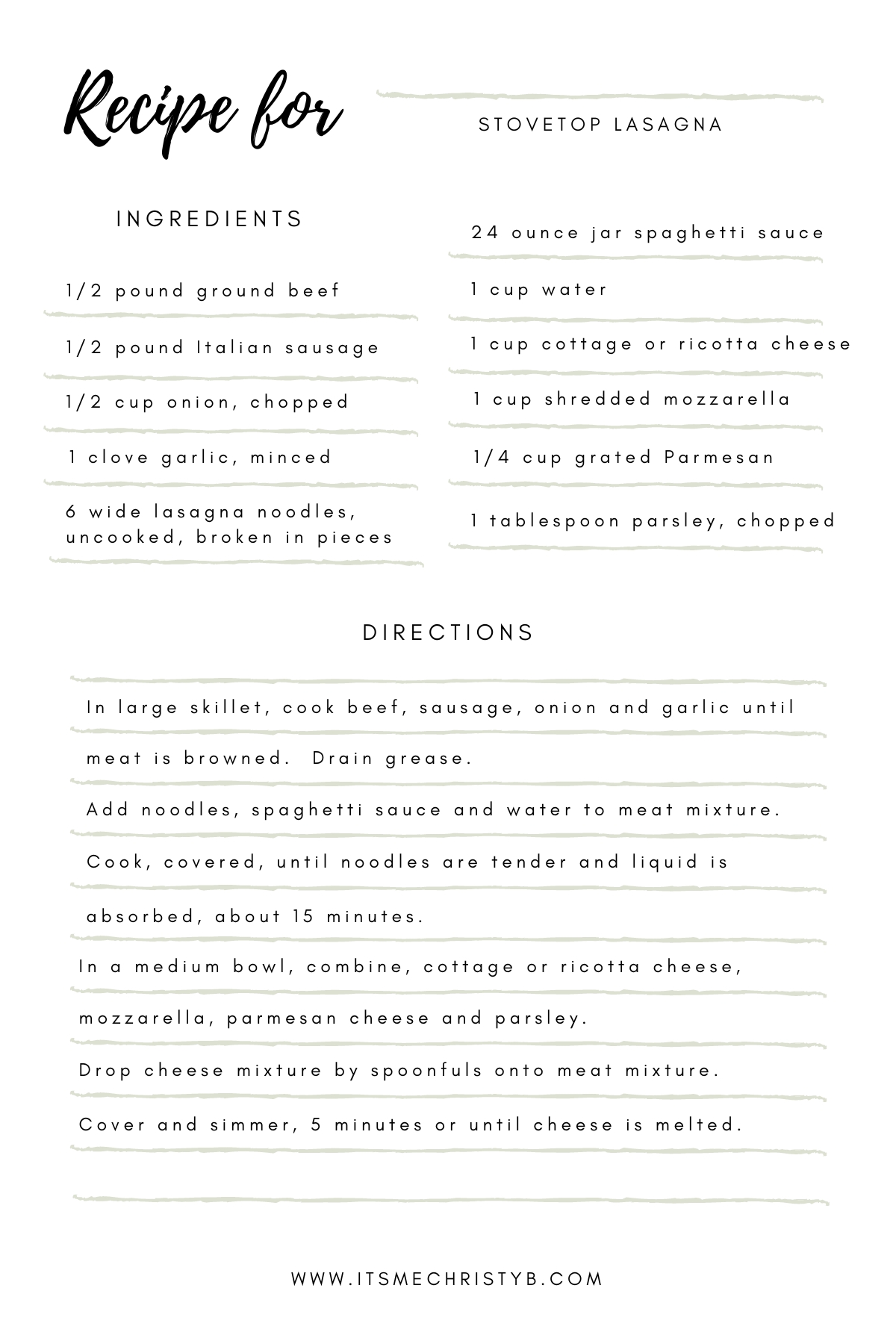 Stovetop Lasagna Recipe