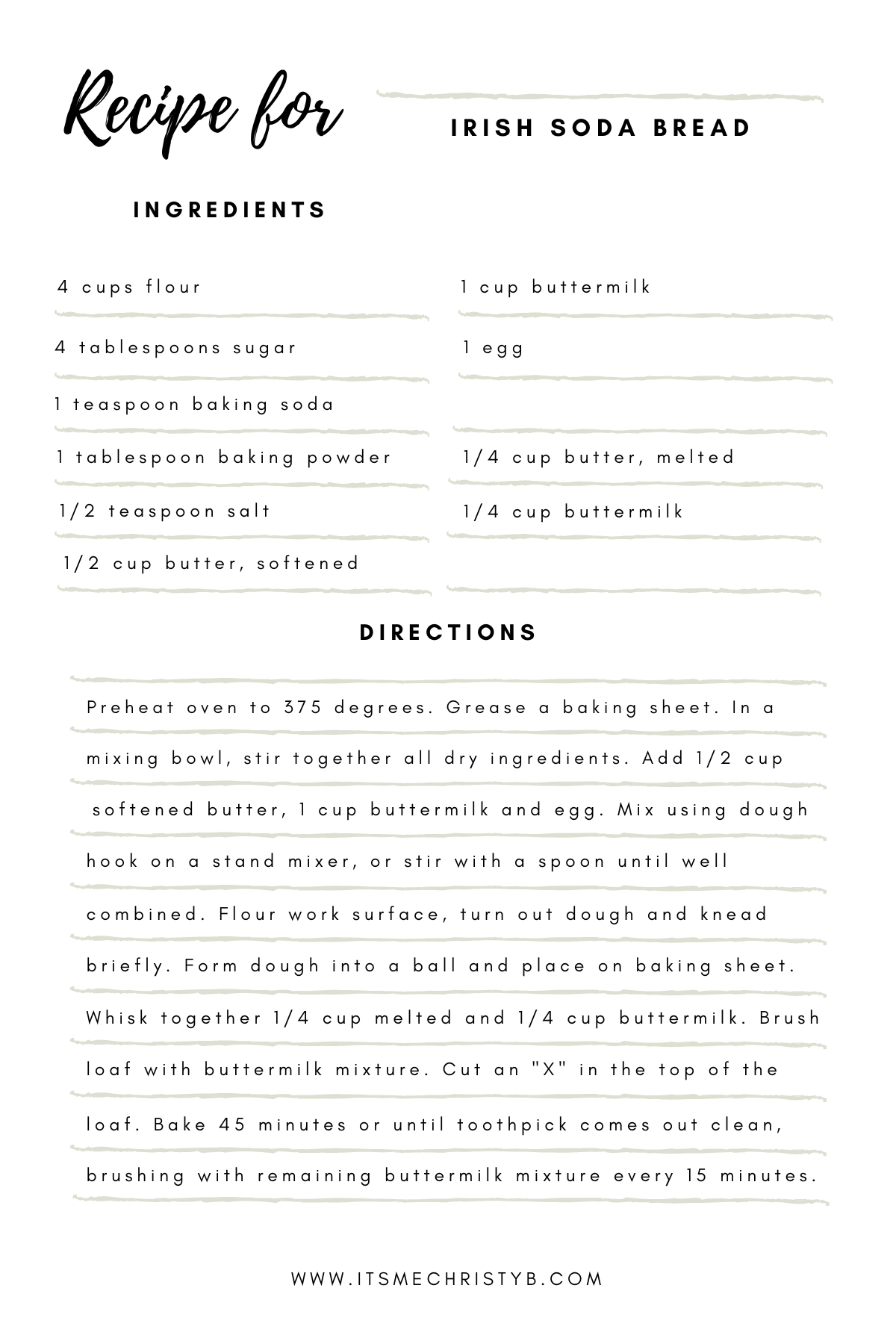 Irish Soda Bread Printable Recipe