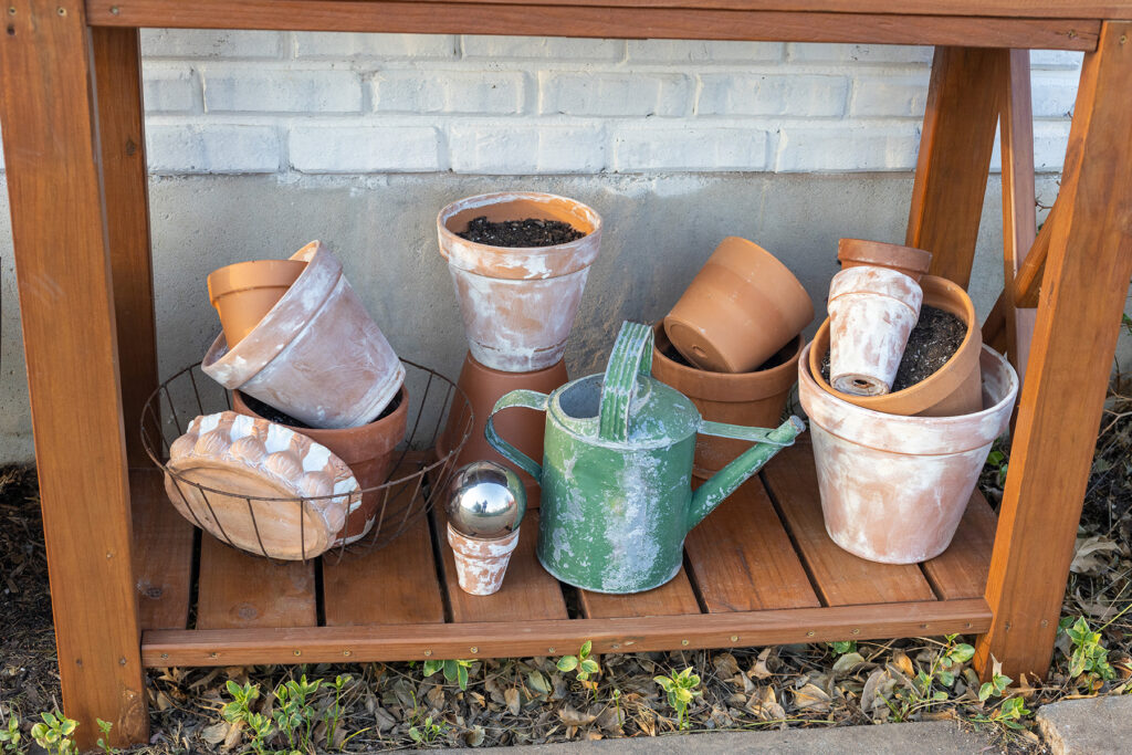 Spring Potting Bench Terra Cotta Pots