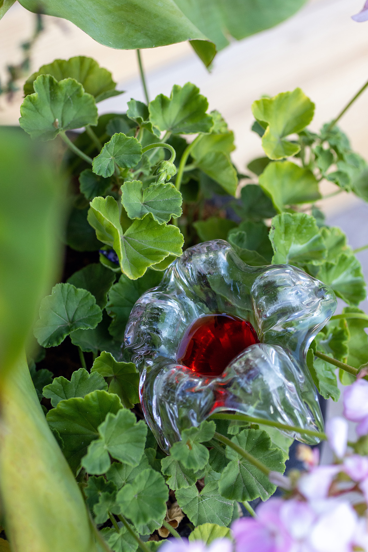 Glass Flower Hummingbird Feeder in Flower Pot