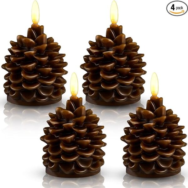 Set of 4 Real Wax Flameless Pinecone Candles