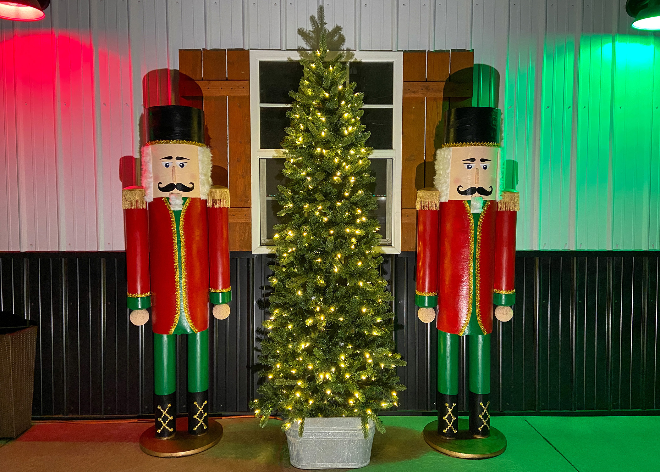 Lifesize Red & Green Nutcrackers at Night