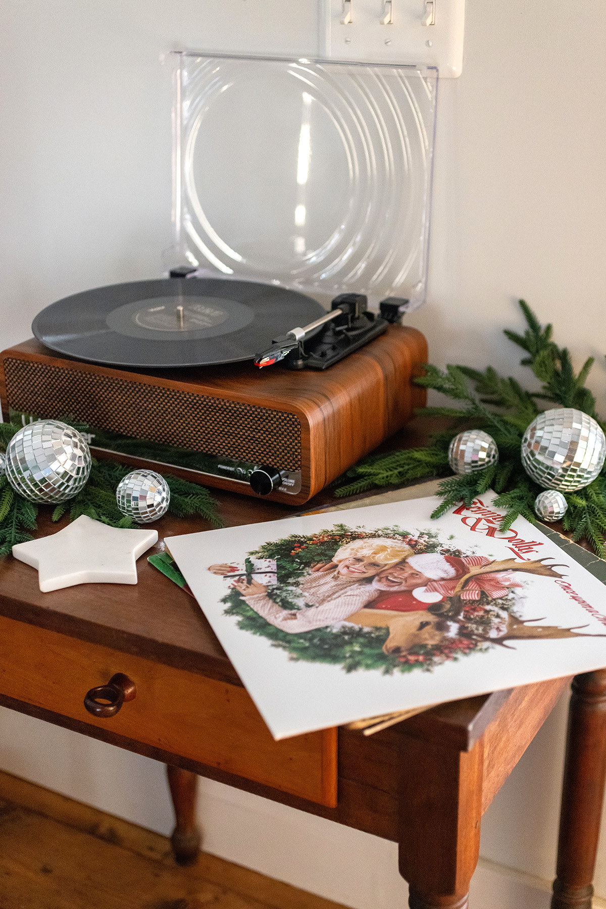 Vintage Christmas Record Table