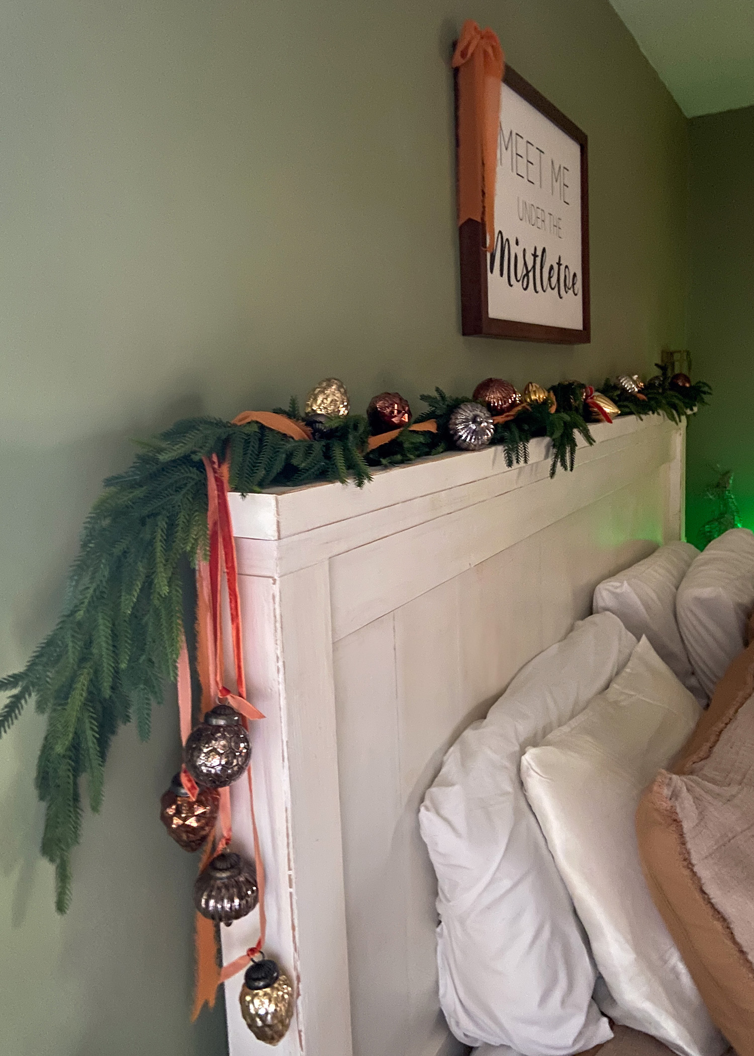 2023 Master Bedroom Christmas Headboard Garland