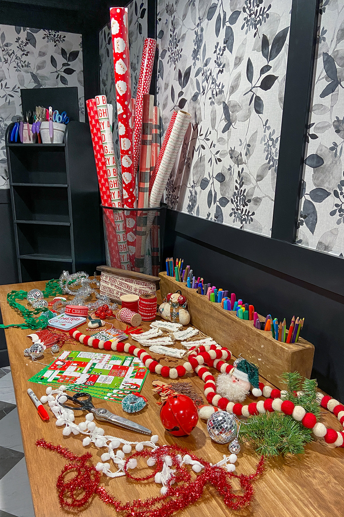 Christmas Wrapping Paper Station | Supplies