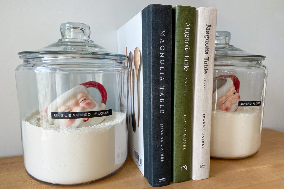 Christmas Mugs as Flour Scoops