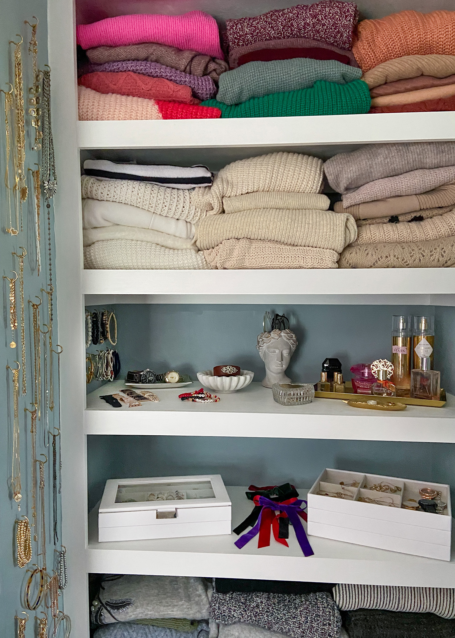 Master Closet | Jewelry / Sweater Shelves