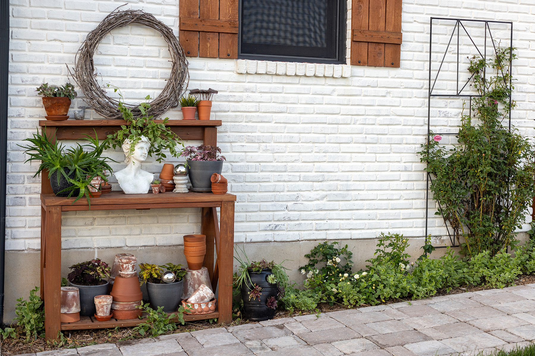 2024 Summer Potting Bench Rose Wall